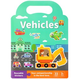 FNANJWQ Sticker Books for Kids, Vehicle Reusable Sticker Book for Toddlers 2-4, Waterproof Travel Crafts Activities Stickers Gifts for Toddler 1-3(Vehicle)