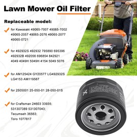 FHSJXR 49065-7007 Oil Filter 49065-0721 for Kawasaki FR691V FR730V FR651V FR600V FX600V FX730V FS691V FS651V FR651V Engines, Oil Change Kit 492932 492932S AM125424 GY20577 2505001, 10 Pack