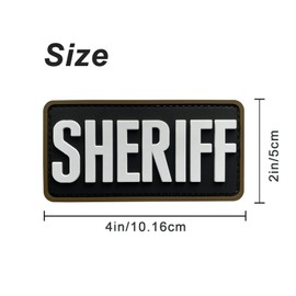 uuKen Sheriff Patch PVC Black and White 2x4 inches Hook Back for with Hook Fastener Back for Hats Caps Bags Backpacks Clothing Vest Jackets (Black and White, S 4"x2")