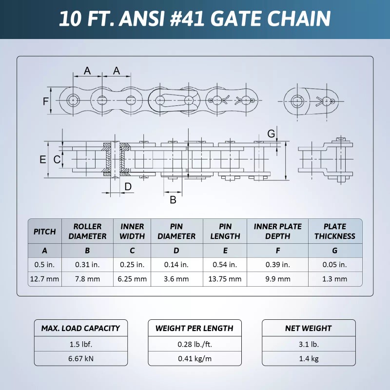 CO-Z Automatic Gate Opener Chain Replacement Extension 41 Roller Chain