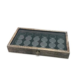 usjs Rustic Dark Oak Stained Glass Top 24 Jar Case Display Gems Body Jewelry Buttons
