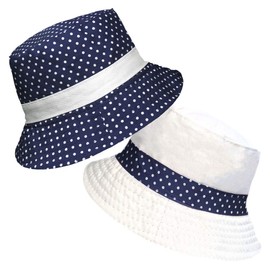 TOSKATOK UPF 50+ Ladies Womens Reversible Cotton Polka Dot Bush Bucket Sun Hat Navy