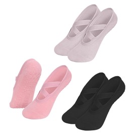 Kaempe 3 Pairs of Grip/Pilates Socks, Grippy Yoga Socks, Stopper Socks with Nubs, Women, Non-Slip ABS Socks, Non-Slip Reformer Pilates Accessories, Studded Socks, for Adults