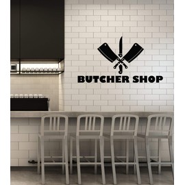 Vinyl Wall Decal Butcher Shop Beef Meat Kitchen Cutting Knives Stickers Mural Large Decor (g4487) Black