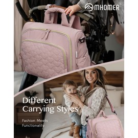 MHOMER Diaper Bag Backpack with Changing Pad, Small Baby Diaper Bag for Girl, Waterproof Travel Diaper Backpack for Mom with Insulated Pockets, Stroller Straps - Baby Shower Registry - Dusty Rose