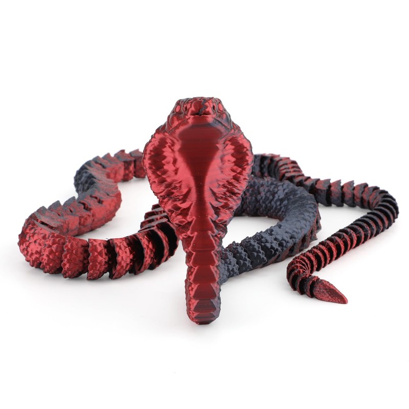 NQEUEPN 3D Printed Snake, PLA 3D Printed Cobra Black Red