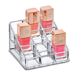 Amazing Abby - Glamour - 9-Slot Acrylic Nail Polish Organizer, Lipstick Holder, Lip Gloss Organizer, Cosmetic Storage Display, Perfect Storage Solution for Drawer, Vanity, Bathroom, and More
