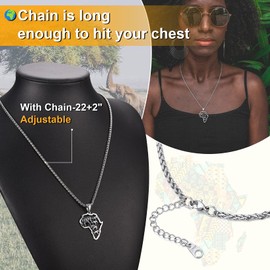 ChainsProMax African Necklaces for Women Stainless Steel Animal Elephant Pendant Africa Maps Jewelry