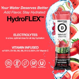 Devotion Nutrition HydroFLEX Water Flavoring Packets – Sugar-Free Hydration with Vitamins & Electrolytes – Dye-Free, Gluten-Free (Strawberry Watermelon) 12-Pack Drink Mix