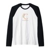 WOMENS LETTER 'C' INITIAL WATERCOLOR DUSTY PINK ROSE FLOWER Raglan