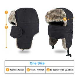 BROTOU unisex winter hat with ear flaps faux fur hat aviator hat trapper hat; keeps you warm for skiing, ice skating and other outdoor activities, black