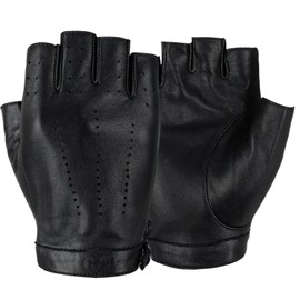 GSG SINCE 1998 Womens Fingerless Leather Gloves Unlined Sheepskin Genuine Leather Half-Finger Driving Gloves Black Small
