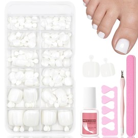 Pack of 120 Glue-On Artificial Toenails - White Square Natural Toenails for Sticking - Full Cover Press on Toenails for Nail Art DIY (White)