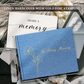 Lanpn Funeral Guest Book for Loving Memory, Linen Memorial Service Registry Guest Book, Funeral Favors Sign in Books for Guests, Celebration of Life Memory Book for Funeral with Table Sign, Blue
