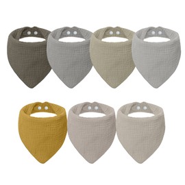 lakigoes Bibs Baby Absorbent Triangular Scarf Pack of 7, Muslin Neckerchief Baby, Soft Drool Bibs with Adjustable Press Stud, Soft Muslin Neckerchief Drool Bibs for Boys and Girls, gray