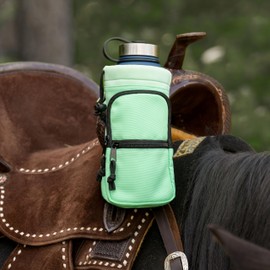 Horse Saddle Water Bottle Holder, Green Water Holder, Multi Pocket Horse Saddle Drink Holder up to 40oz, Horse Gifts, Horse Stuff Horse Tack