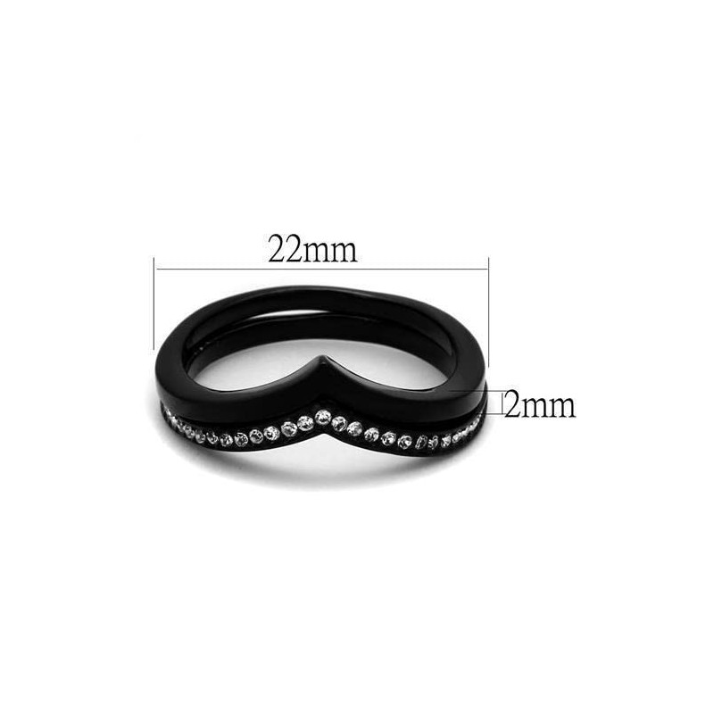 YourJewelleryBox Wedding Engagement Simulated Diamond Ring Stainless Steel Black Wishbone