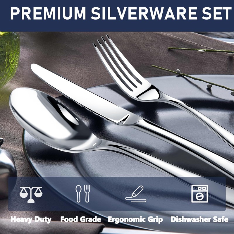 STILLOYE Heavy Duty Silverware Set for 12, 60 Piece Premium