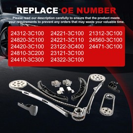Engine Timing Chain Kit Fit for Kia 2006-2013 Sorento Sedona Amanti Borrego for 2006-2012 Genesis/Veracruz Azera Sonata Entourage 3.3L 3.5L 3.8L w/Tensioner, Guide Rail, Sprocket Timing Part Sets