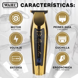Recortadora Wahl Detailer Li Gold Inalámbrica Profesional Con Base De Carga Y Hojas De Titanio