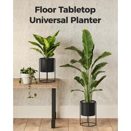 Bamworld Plant Pots 6 Inch Planters for Indoor Plants Flower Pots Outdoor Metal Plant Pot with Stand Small Pots for Plants Macetas Para Plantas Exteriores Office Garden Home Decor Black