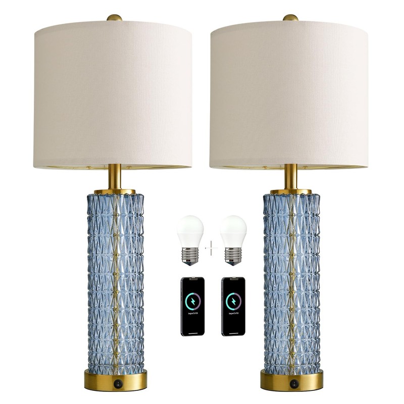 Oneach 27.75” Table Lamps Set of 2, Blue Modern Bedside