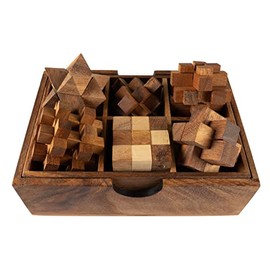 Wooden Cube Brain Teasers Game 6 in 1 (6 Cube Puzzle)
