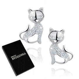 MENNICA BYDGOSKA Sterling Silver Earrings Cats for Women Stud Earrings Hypoallergenic Silver 925 Cubic Zirconia Elegant Gift, Silver