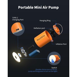 FLEXTAILGEAR Mini Pump 2024, 4kPa Elektrische Luftpumpe für Luftmatratze zum Aufpumpen u. Absaugen, Aufladbare Camping Pumpe für Luftbett u. Schwimmring