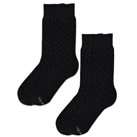On the Go Men's Dress Socks - Lightweight Cotton Crew Moisture Wicking Soft Comfort Sock (2 Pair Pack, Black with Dots)