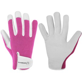 WESTWOOD FOX Gardening Gloves for Women Leather Thorn Safety Garden Heavy Duty Work Gloves Men Women Gardener Non-Slip Rigger (Pink, L)