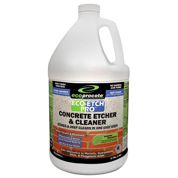 Eco-Etch Pro Concrete Etcher, Concrete Cleaner, Efflorescence Remover, No Fumes, Will Not Burn Skin - Safer Than Muriatic Acid, Will Not Harm Vegetation, 1 Gallon