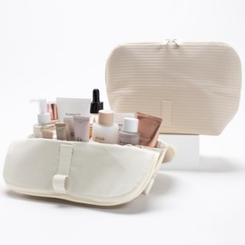 THE VERTI-Vertical Waterproof Makeup & Toiletry Bag | 23-Pocket Organizer with Upright, Fold-Down Design for Skincare, Toiletries & Essentials (Shell)