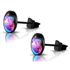 SIISPRI 316L Surgical Stainless Steel galaxy Round Circle Button Stud Post Earrings 10MM (black)