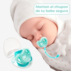 Chupón de Silicón Flexible para Bebé, Chupete con Mamila Anatómica, incluye 2 piezas con sujetador y Estuche de viaje Antibacterias, Libre de BPA, 0 a 18 meses (Rosa/Verde)