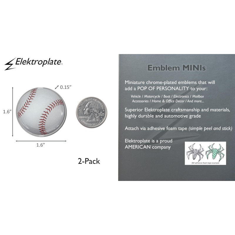 Elektroplate 2 Mini Baseball OEM Chrome Emblems for Motorcycles, Watercrafts,