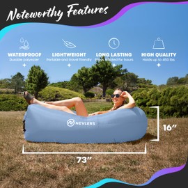 Nevlers 450Lbs Cap Inflatable Lounger Air Sofa in Periwinkle Blue | 210T Polyester Air Hammock Camping Chair | Waterproof Inflatable Beach Chair |Outdoor Blow Up Couch for Camping, Hiking & Festivals