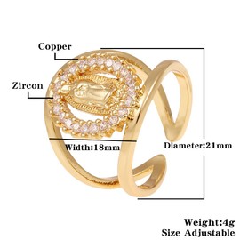 Kumshunie Cubic Zirconia Virgin Mary Statement Ring for Women 18K Gold Plated Open Band Jewelry Lucky Religious Baptism Gifts