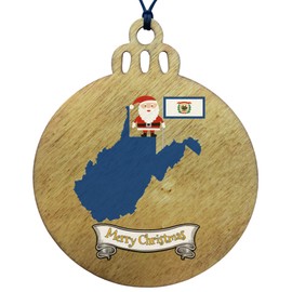 West Virginia Christmas Ornament - Rustic Wood Tree Decoration Featuring State Flag, Map Silhouette, and Santa Claus - 2024 Holiday Gift and Home Decor