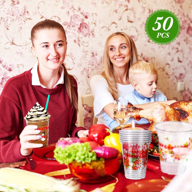 Mimorou 50 Count Christmas Disposable Plastic Cups 12 Oz Merry