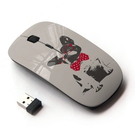 KOOLmouse [ Optical 2.4G Wireless Mouse [ Boston Terrier Pug Polka Dot Red Grey ]