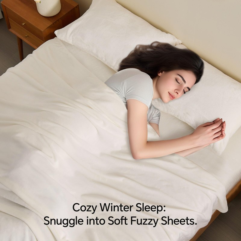 BEDELITE Flannel Sheets King Size White - Super Soft Fleece