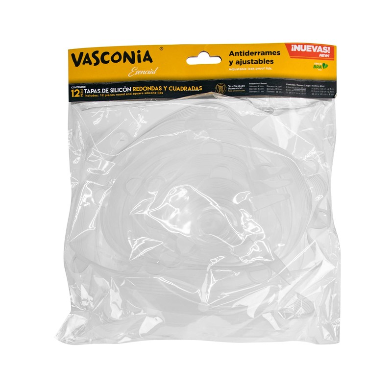 Vasconia, Tapas Elásticas Redondas y Cuadradas de Silicona Esencial de