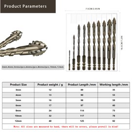 10PCS High-Strength Eccentric Twist Drill Bit,Four Flute Sawtooth Eccentric Drill Bits,Masonry Drill Bits for Concrete Ceramic Glass/Brick/Cement/Tile/Wood (3/4/55/66/88/10/12mm)