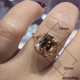 ASFKIPMF Women's 18K Rose Gold Mosan Diamond Filled Morganite Pink Gemstone Cut 5ct Cubic Zirconia Ring Promise Aura Single Stone Engagement Champagne CZ Curved Engagement Rings Ring Size S