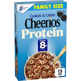 Cheerios Cereales proteicos, galletas y crema, 0.28 oz de proteína, tamaño familiar, 15 onzas