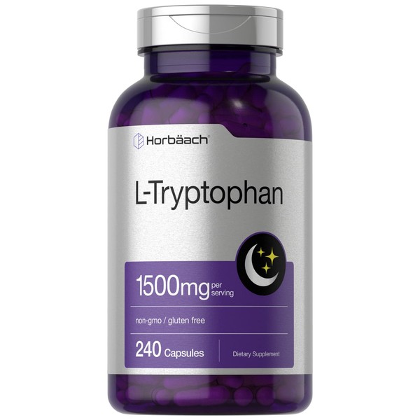 L Tryptophan 1500mg Capsules | 240 Count | Nighttime Formula | Non-GMO, Gluten Free Supplement | by Horbaach