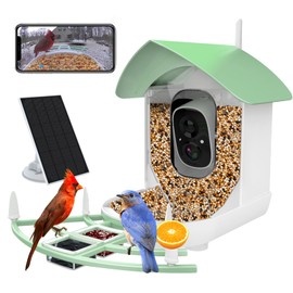 Gyozol Bird Feeder with Camera, AI Identify Birds Species, FHD 2K Video Quality Bird Watching, Wireless Outdoor Weatherproof Birds House, Solar-Powered, for Garden, Yard,Patio, Green