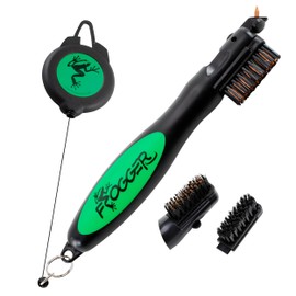 Frogger BrushPro Golf Club Cleaner with Ergonomic Grip and 2.5 ft. Retractable Cord, Green - Sturdy Golf Club Brush and Groove Cleaner for Golfers