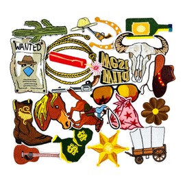 LOOMI 20Pcs Western Embroidered Iron On Patches for Backpacks, Hats, Jackets, Clothes - Cowboy Vintage Style Sew On Patches Bulk for Trucker Hat Patches DIY Clothing Accessories